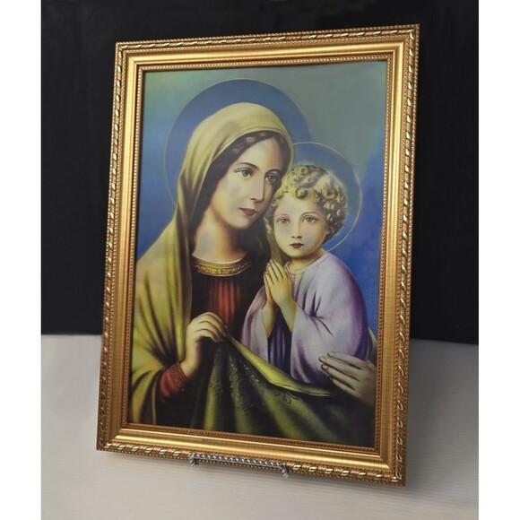 Vintage Madonna And Child Lenticular Print Jesus And Mary 3D Framed 15"  x 12" - Picture 2 of 12